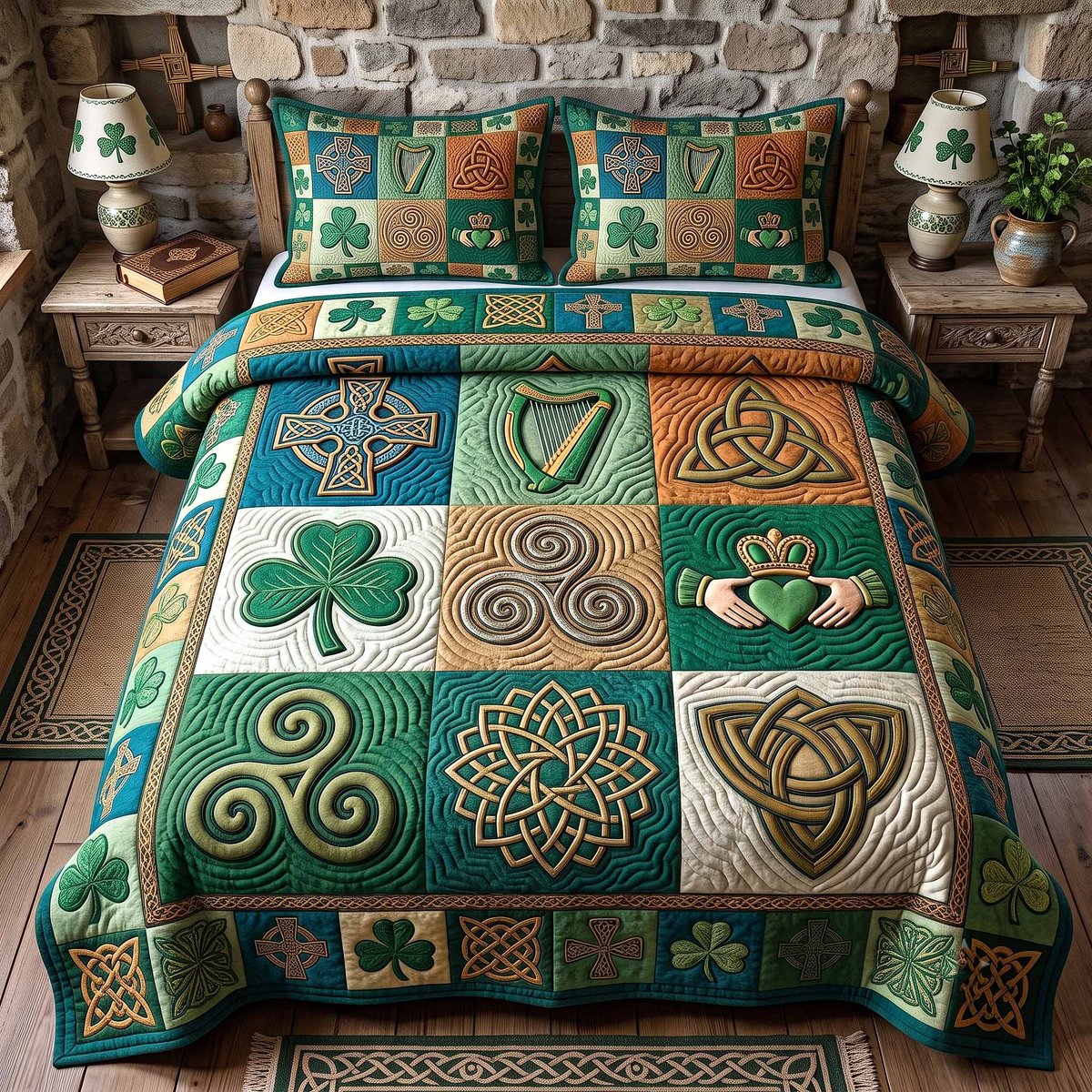 Irish Blessings 3 Piece Quilted Bedding Set Gift For Christians