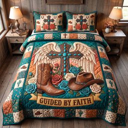Western Grace Christian 3 Piece Quilted Bedding Set Gift For Western Lovers