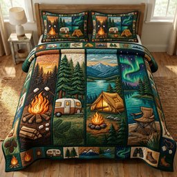 Camping Life 3 Piece Quilted Bedding Set Gift For Campers