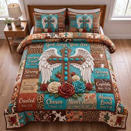 Western Bible 3 Piece Quilted Bedding Set Gift For Christians