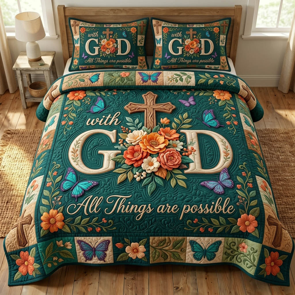 Floral Bible 3 Piece Quilted Bedding Set Gift For Christians