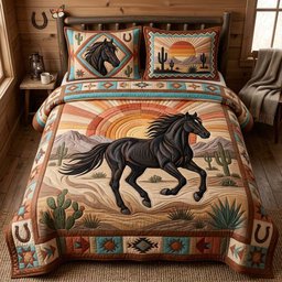 Midnight Desert Horse 3 Piece Quilted Bedding Set Gift For Horse Lovers