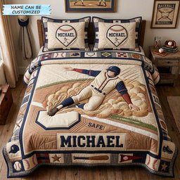 Safe Slide 3 Piece Quilted Bedding Set Gift For Sports Fans