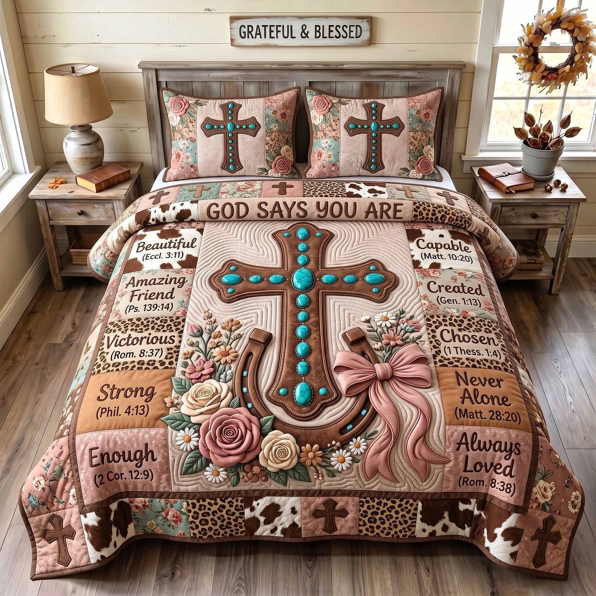 Western Bible 3 Piece Quilted Bedding Set Gift For Christians
