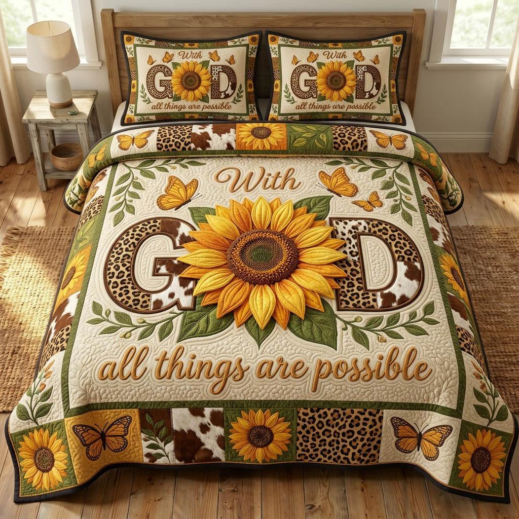 Floral Bible 3 Piece Quilted Bedding Set Gift For Christians