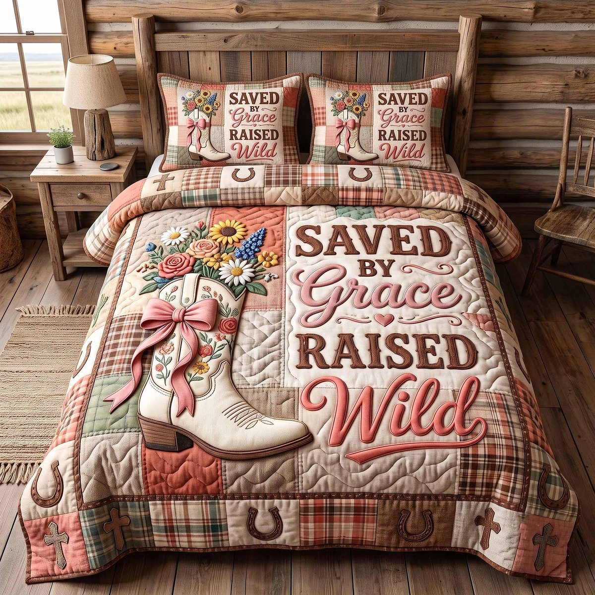 Western Grace Christian 3 Piece Quilted Bedding Set Gift For Western Lovers