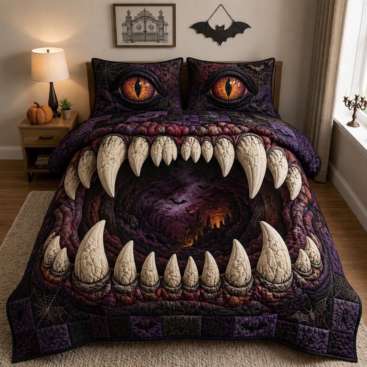 Phantom Hollow 3 Piece Quilted Bedding Set Gift For Gothic Decor Lovers