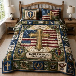 Faith Freedom Providence Christian 3 Piece Quilted Bedding Set Gift For Christians