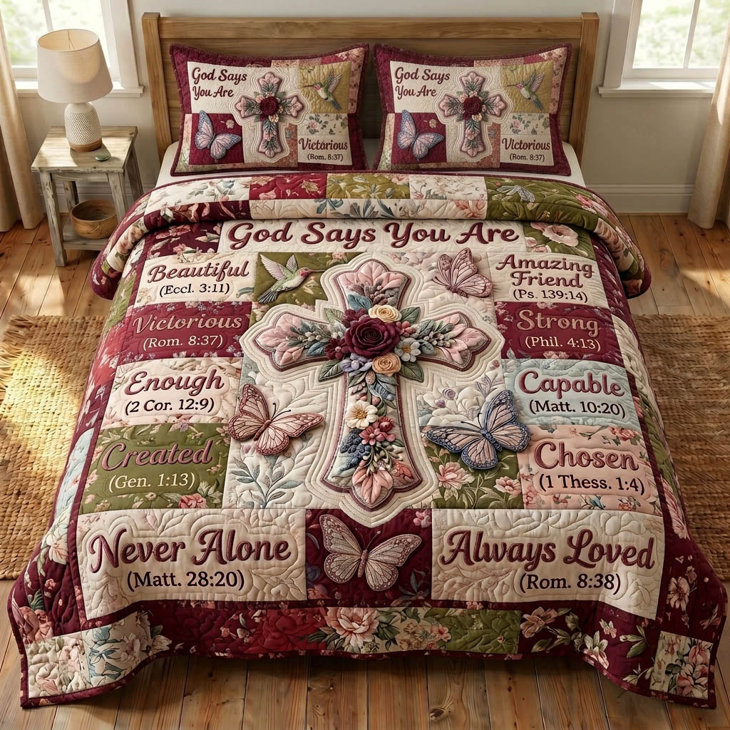 Floral Bible 3 Piece Quilted Bedding Set Gift For Christians