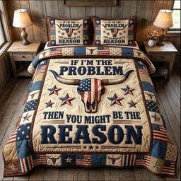 Longhorn Skull 3 Piece Quilted Bedding Set Gift For Western Lovers