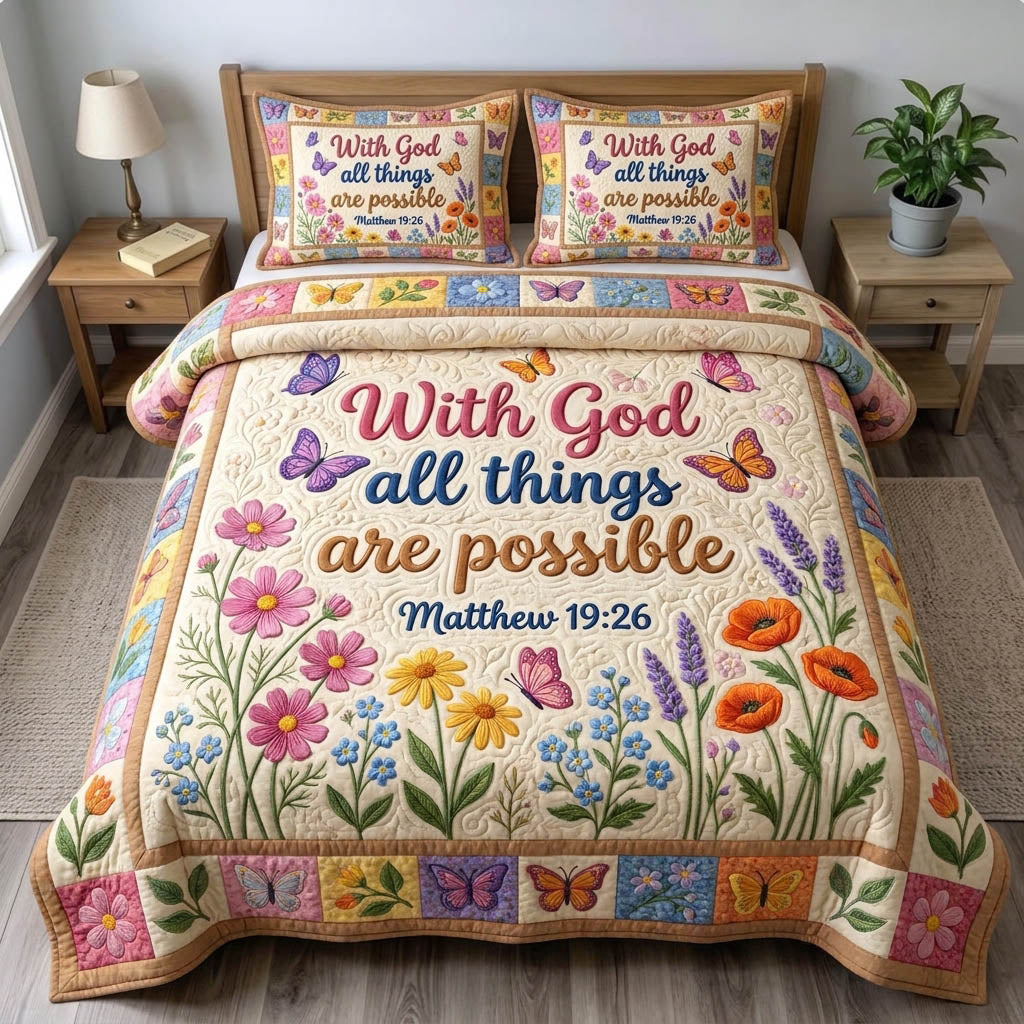 Floral Bible 3 Piece Quilted Bedding Set Gift For Christians