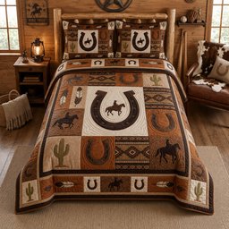 Western Cowboy 3 Piece Quilted Bedding Set Gift For Western Lovers