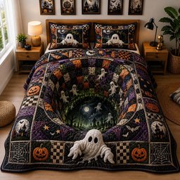 Midnight Haunt 3 Piece Quilted Bedding Set Gift For Gothic Decor Lovers