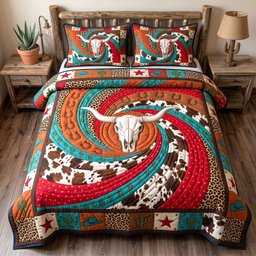 Wild Frontier Cowboy 3 Piece Quilted Bedding Set Gift For Western Lovers