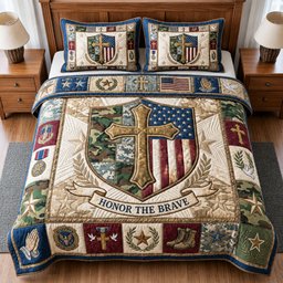 Honor the Brave Christian 3 Piece Quilted Bedding Set Gift For Christians