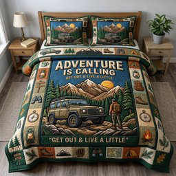Camping Life 3 Piece Quilted Bedding Set Gift For Campers