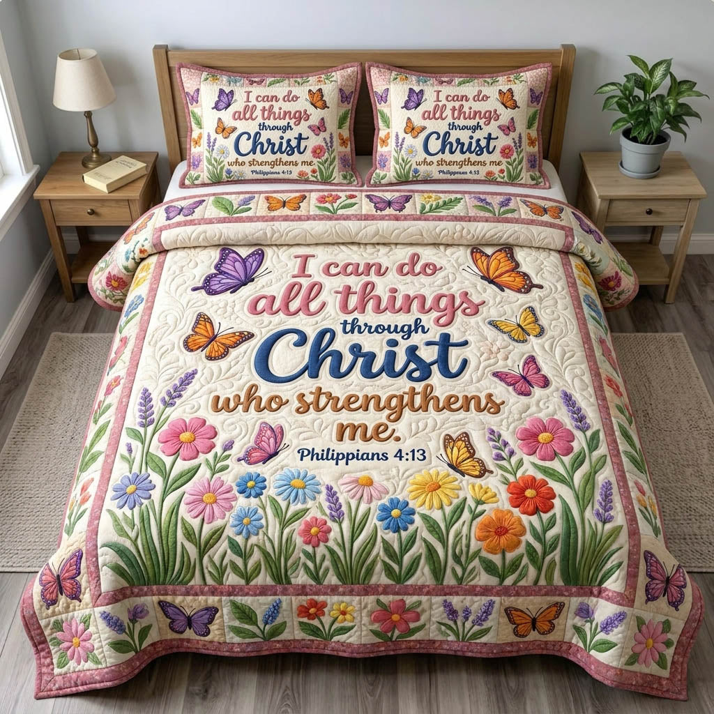 Floral Bible 3 Piece Quilted Bedding Set Gift For Christians