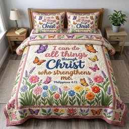 Floral Bible 3 Piece Quilted Bedding Set Gift For Christians