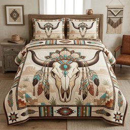 Boho Skull Charm 3 Piece Quilted Bedding Set Gift For Gothic Decor Lovers