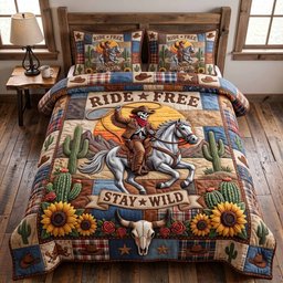 Wild Frontier Cowboy 3 Piece Quilted Bedding Set Gift For Western Lovers