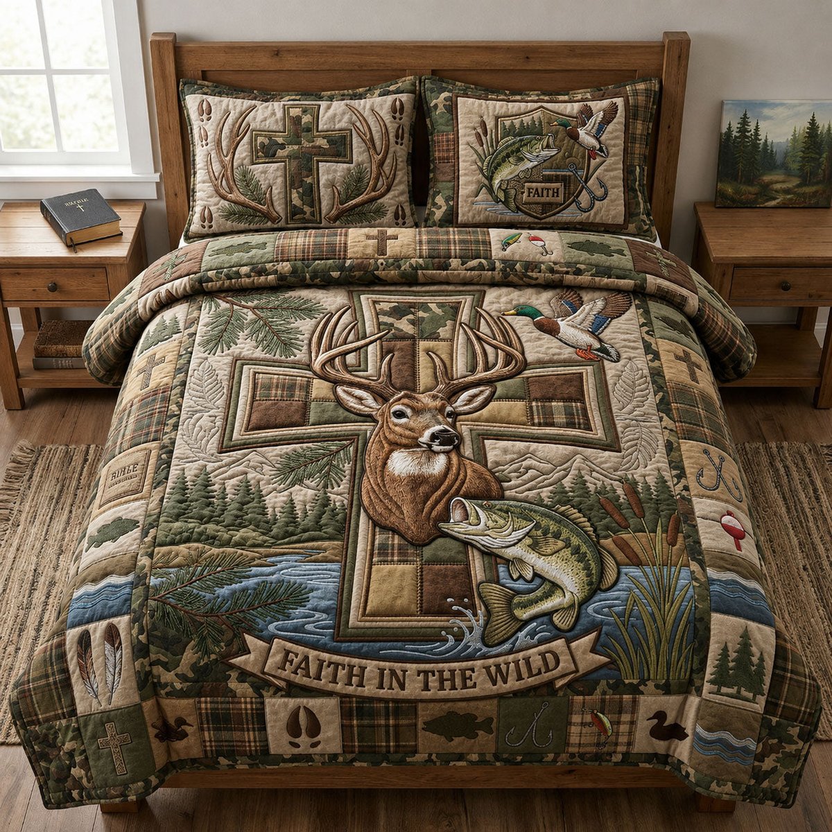 Faith in the Wild 3 Piece Quilted Bedding Set Gift For Christians