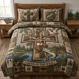 Faith in the Wild 3 Piece Quilted Bedding Set Gift For Christians