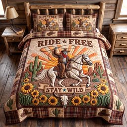 Wild Frontier Cowboy 3 Piece Quilted Bedding Set Gift For Western Lovers