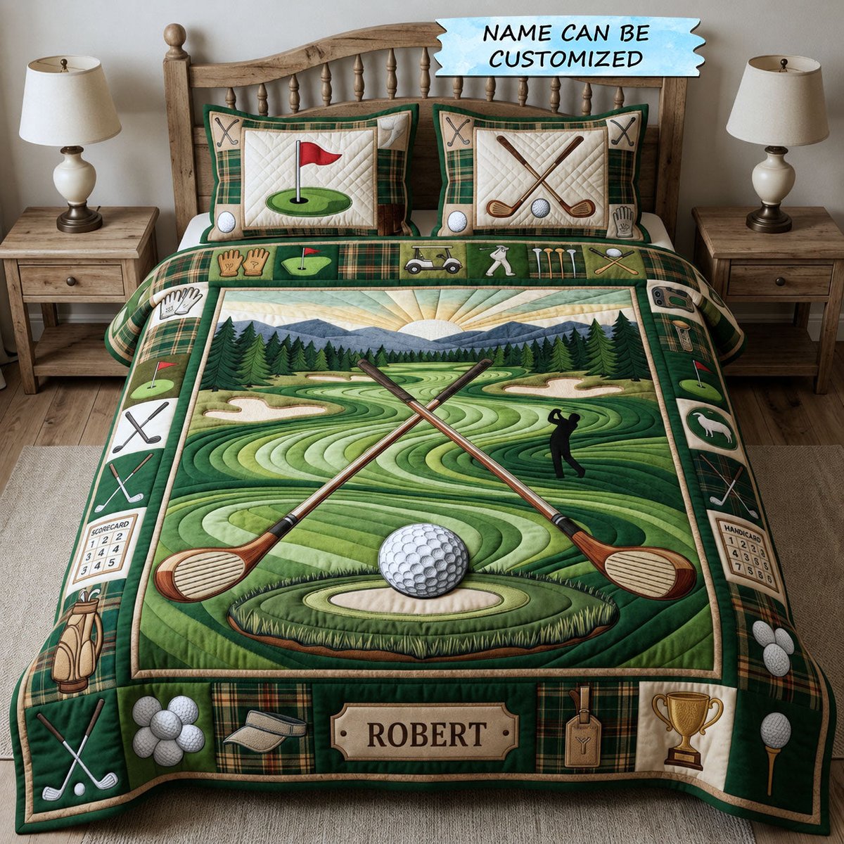 Swing Life 3 Piece Quilted Bedding Set Gift For Sports Fans