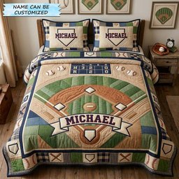 Field Classic 3 Piece Quilted Bedding Set Gift For Sports Fans