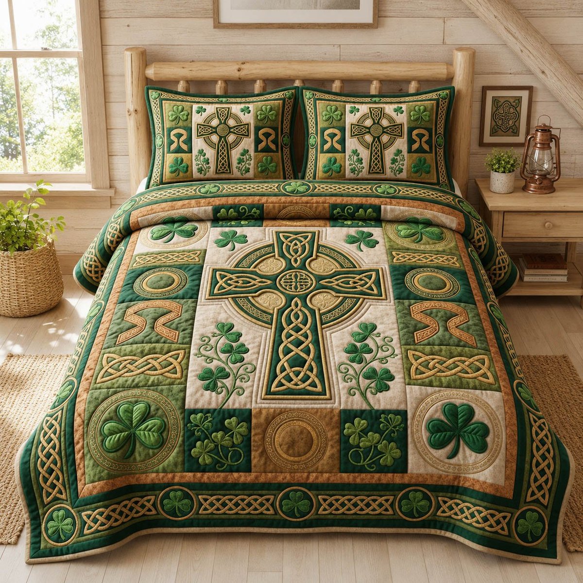 Celtic Cross 3 Piece Quilted Bedding Set Gift For Christians