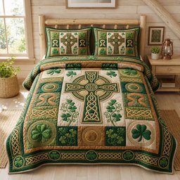 Celtic Cross 3 Piece Quilted Bedding Set Gift For Christians