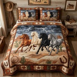 Storm Wild Horses 3 Piece Quilted Bedding Set Gift For Horse Lovers