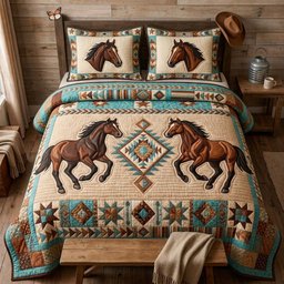 Twin Horse Spirit 3 Piece Quilted Bedding Set Gift For Horse Lovers