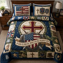 God Is for US 3 Piece Quilted Bedding Set Gift For Christians