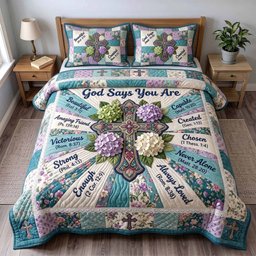 Floral Bible 3 Piece Quilted Bedding Set Gift For Christians
