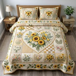 Floral Patchwork 3 Piece Quilted Bedding Set Gift For Flower Lovers