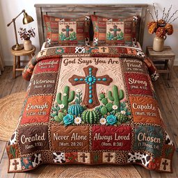 Western Bible 3 Piece Quilted Bedding Set Gift For Christians