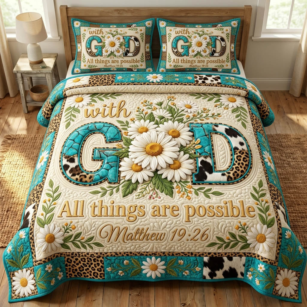 Floral Bible 3 Piece Quilted Bedding Set Gift For Christians