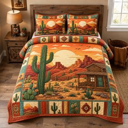 Southwestern Desert Cabin 3 Piece Quilted Bedding Set Gift For Home Decor Lovers