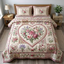 Floral Patchwork 3 Piece Quilted Bedding Set Gift For Flower Lovers