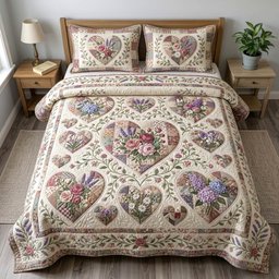 Floral Patchwork 3 Piece Quilted Bedding Set Gift For Flower Lovers