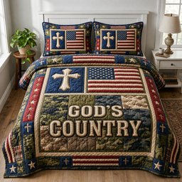 God Country Christian 3 Piece Quilted Bedding Set Gift For Christians
