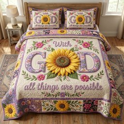 Floral Bible 3 Piece Quilted Bedding Set Gift For Christians