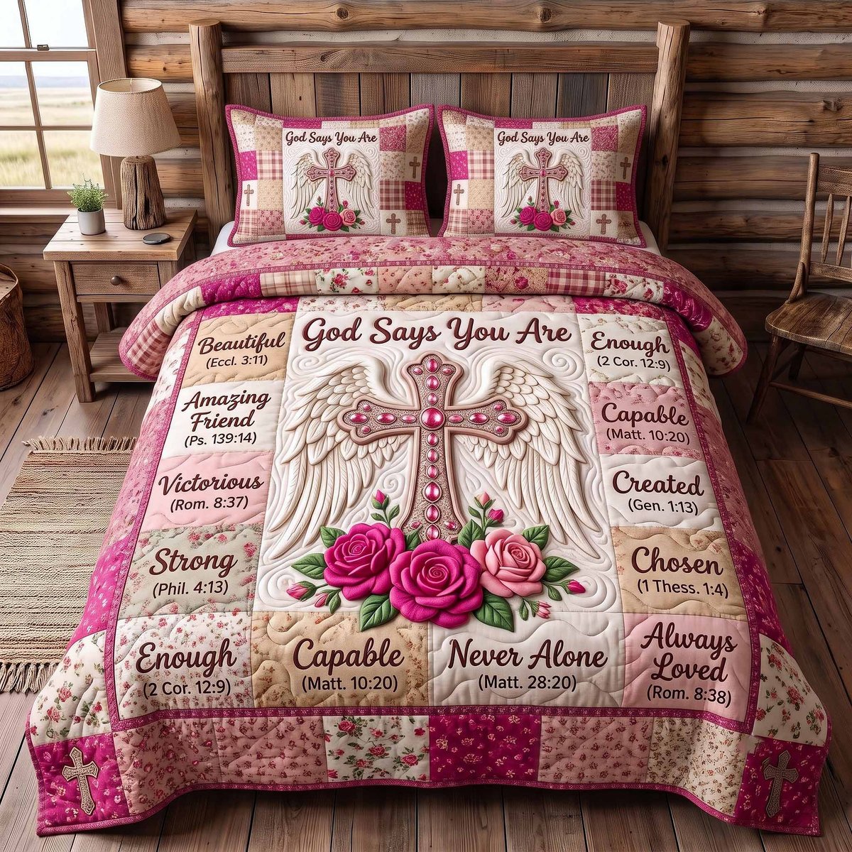 Floral Bible 3 Piece Quilted Bedding Set Gift For Christians