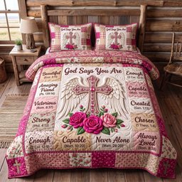 Floral Bible 3 Piece Quilted Bedding Set Gift For Christians