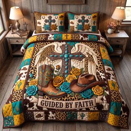 Western Grace Christian 3 Piece Quilted Bedding Set Gift For Western Lovers