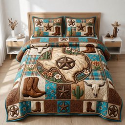 Western Cowboy 3 Piece Quilted Bedding Set Gift For Western Lovers