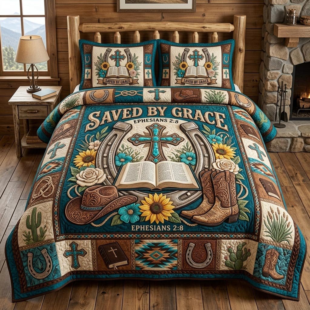 Faith Trails Christian 3 Piece Quilted Bedding Set Gift For Christians