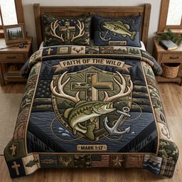 Faith in the Wild 3 Piece Quilted Bedding Set Gift For Christians