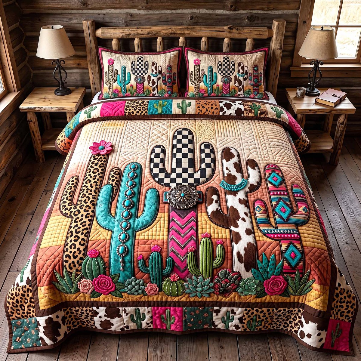 Wild Frontier Cowboy 3 Piece Quilted Bedding Set Gift For Western Lovers